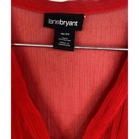 Lane Bryant Sheer Long Sleeve Flowy Lightweight Tie Neck Blouse 18 20 Red #2965 - Picture 6 of 15
